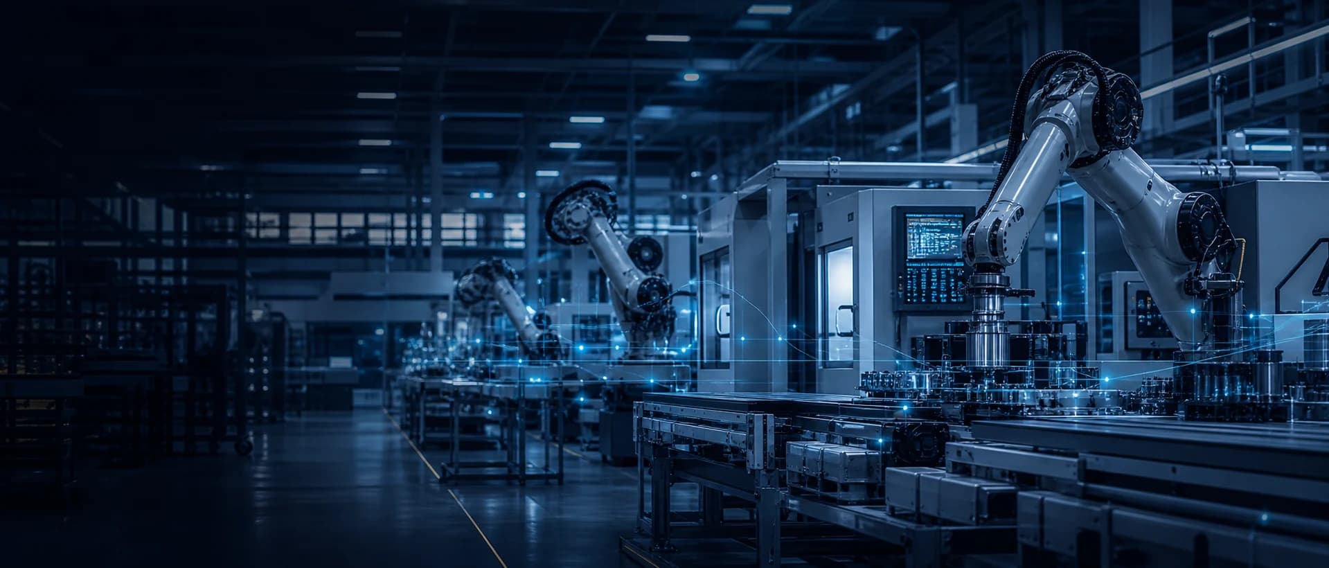 Industrial robots operating on an automated smart-factory production line